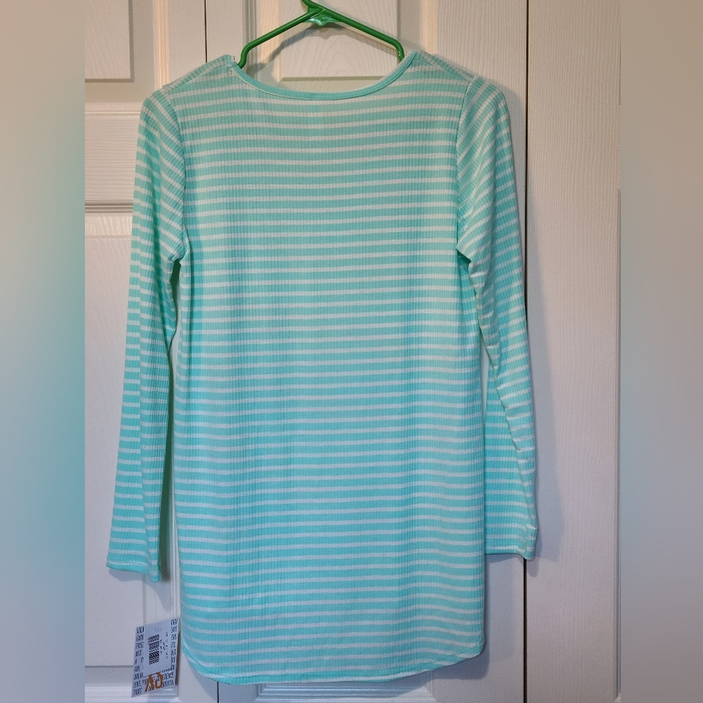 NWT LuLaRoe Lynnae Ribbed Sweater T Long Sleeves Mint Green Stripe Size XS - Picture 2 of 4
